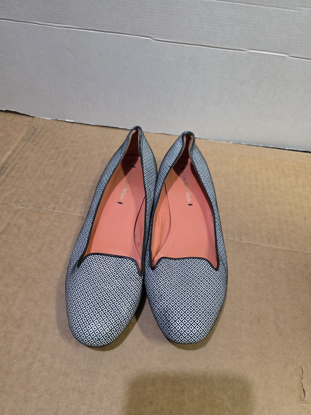 Via Spiga Women's Black & White Patterned Leather Ballet Flats